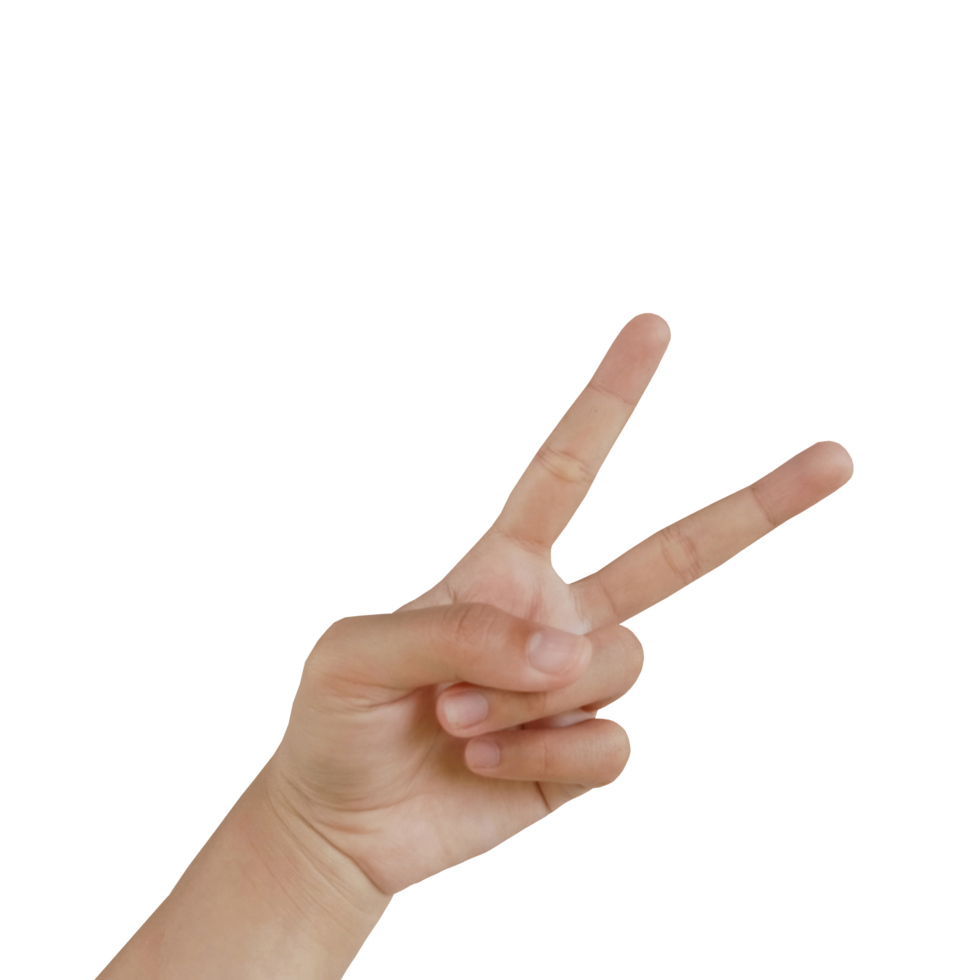 Close up Asian female hand in scissors gesture, number two, victorious gesture, sign finger arm and hand isolated on a white background copy space symbol png