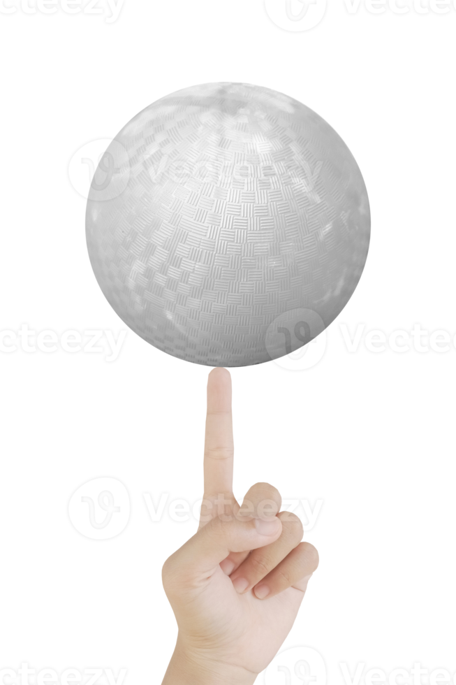 white ball is located on the female index finger on white background png