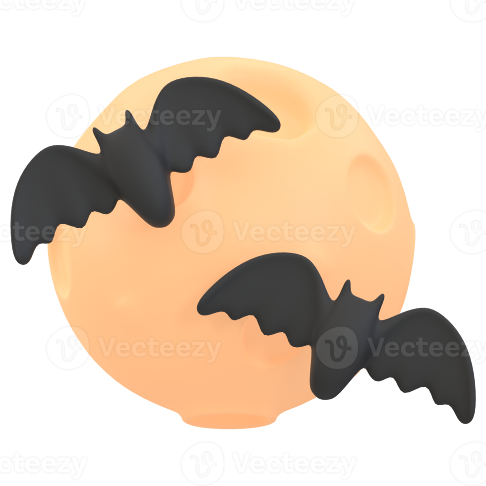 3d rendering halloween icon  -  bats in front of the moon png