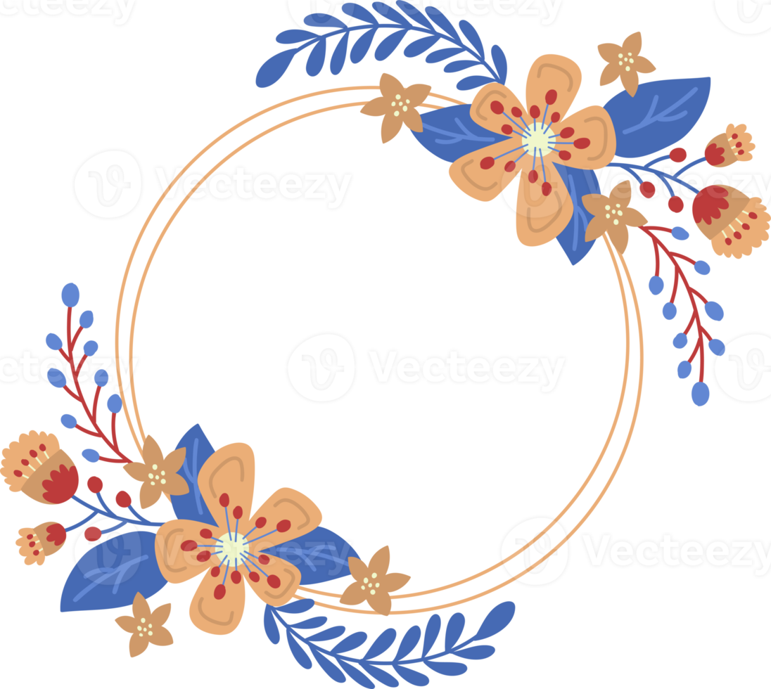 cercle décoré d'illustration de cadre floral sur fond transparent png