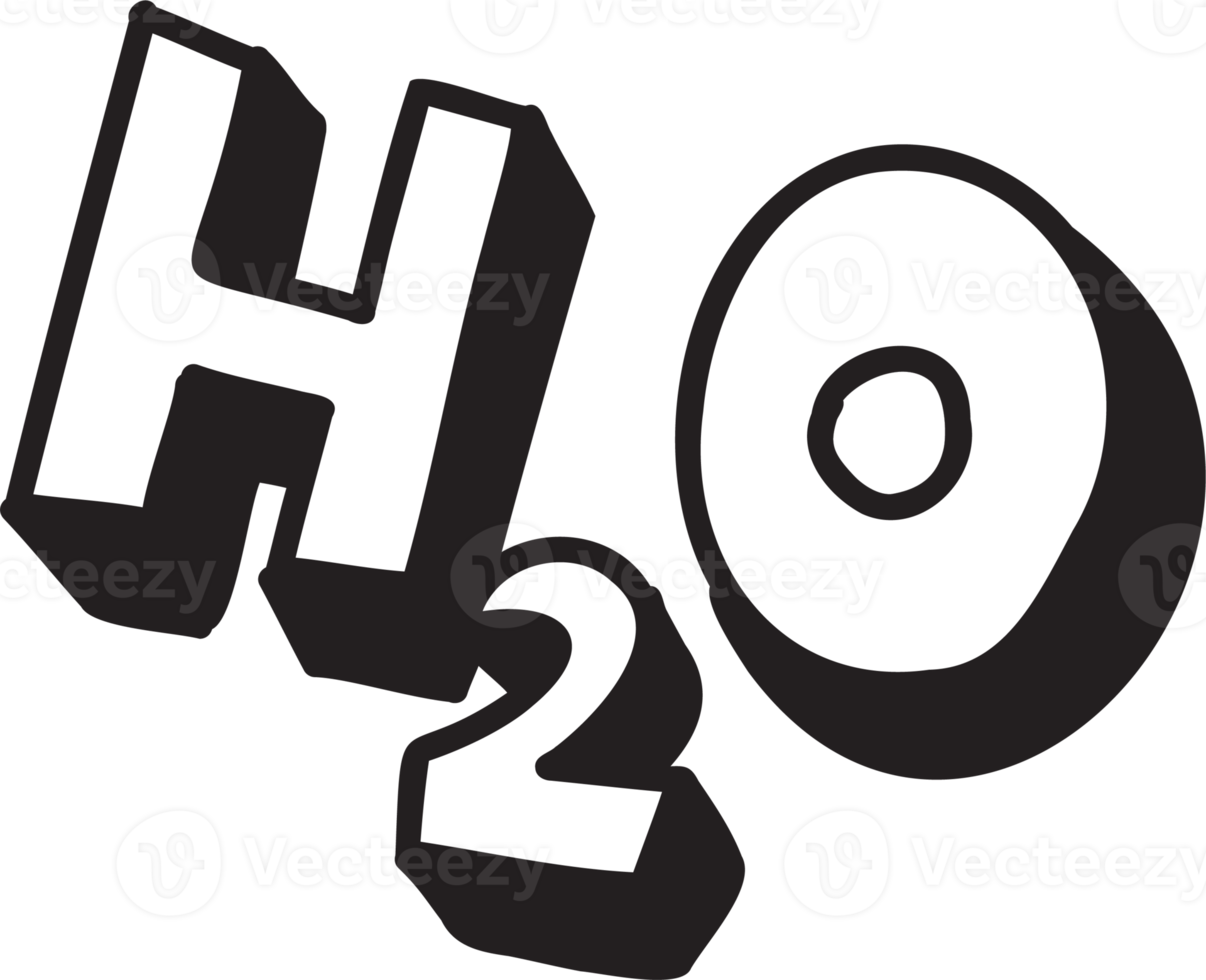 Hand Drawn H2O water letters illustration on transparent background png