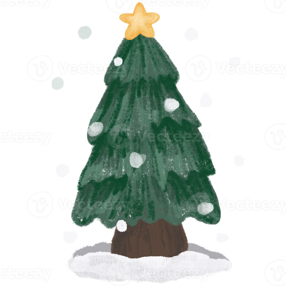 Christmas tree drawing in chalk style illustration on transparent background png