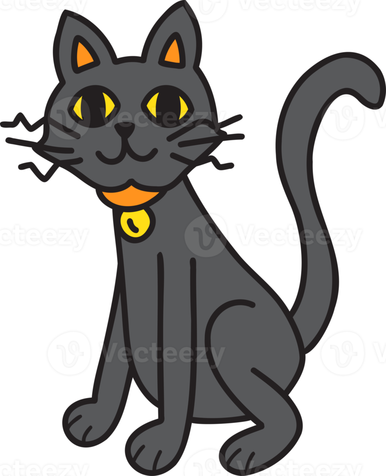 Hand Drawn cute halloween black cat illustration on transparent background png