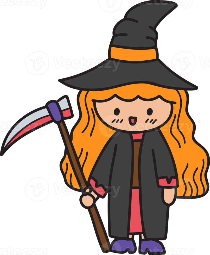 Hand Drawn cute witch illustration on transparent background png