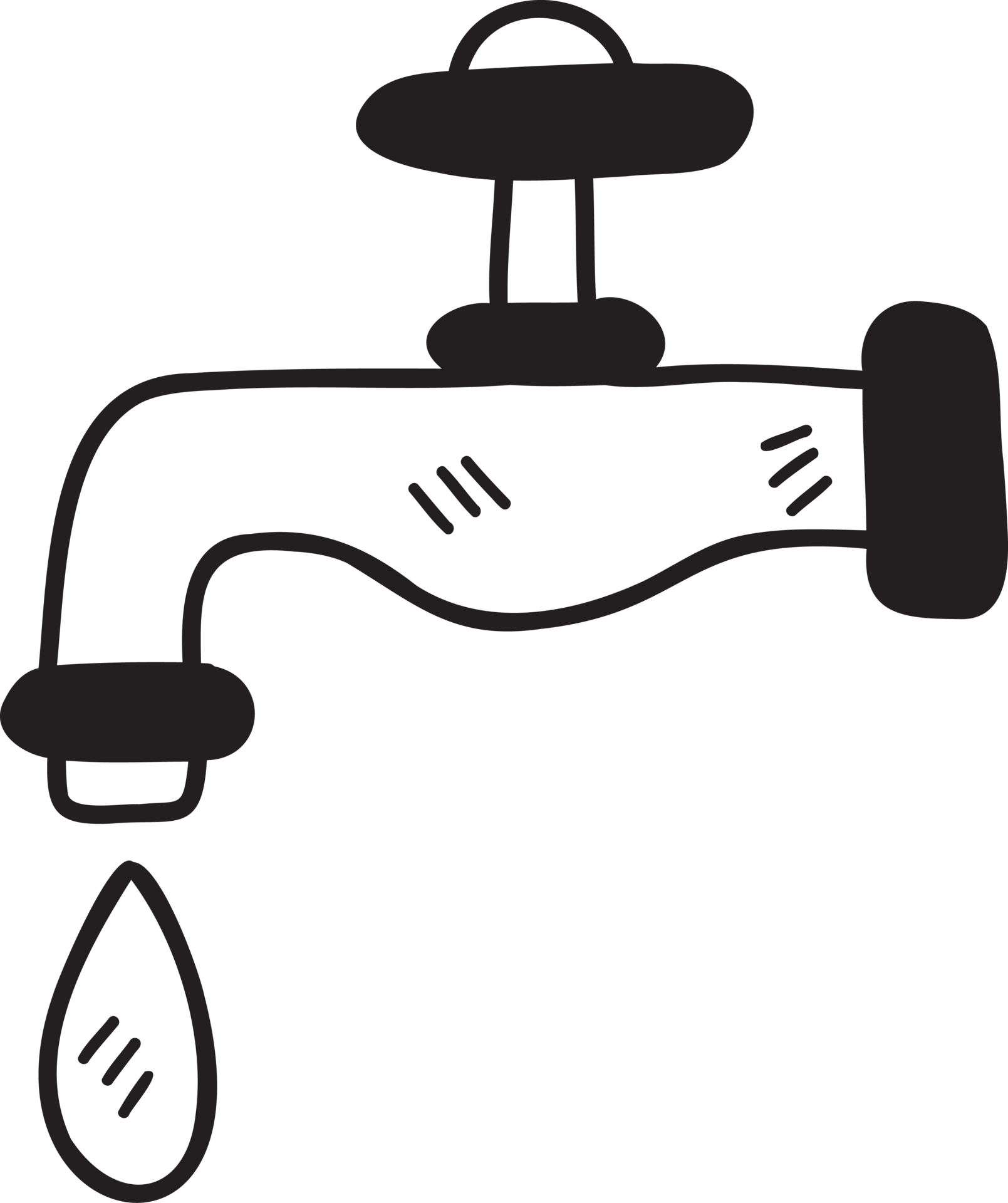 Hand getrokken kraan met druipend water illustratie aan transparant