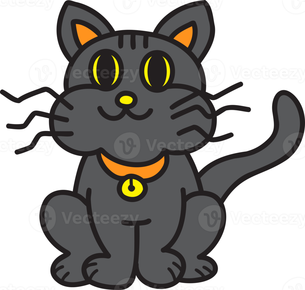 ilustração de gato preto de halloween desenhada à mão em fundo transparente png