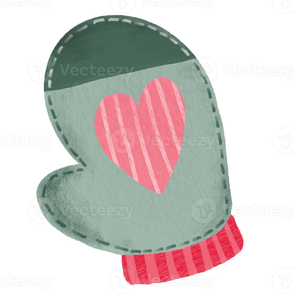 Hand Drawn christmas glove in chalk style illustration on transparent background png
