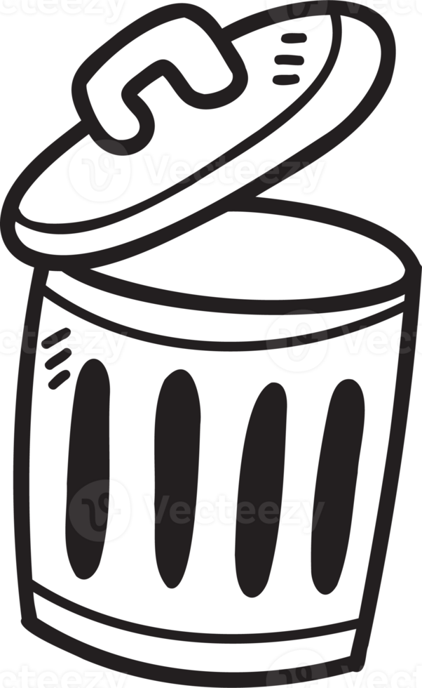 Hand Drawn cute trash can illustration on transparent background png