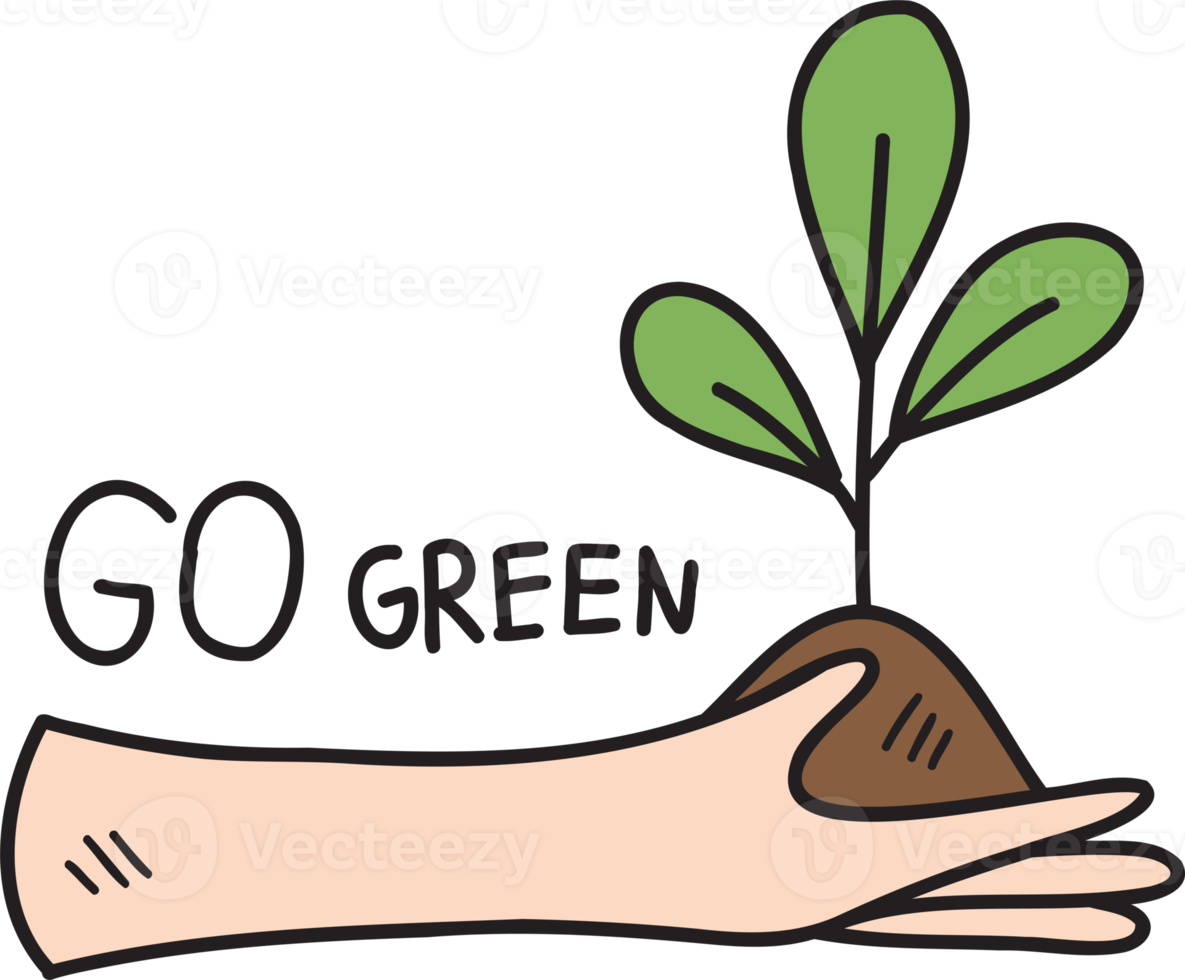 Hand Drawn hand holding a tree illustration on transparent background png