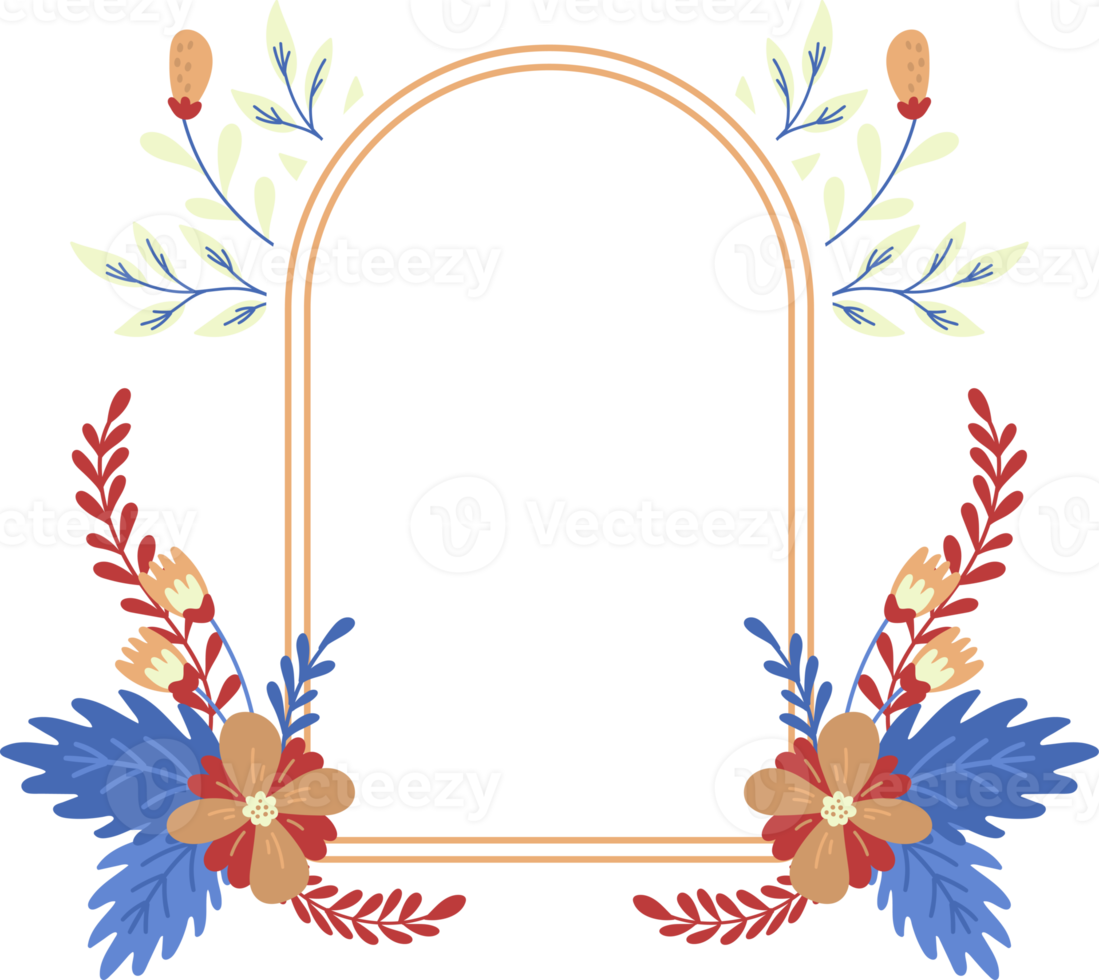 arch shape decorated with floral frame illustration on transparent background png