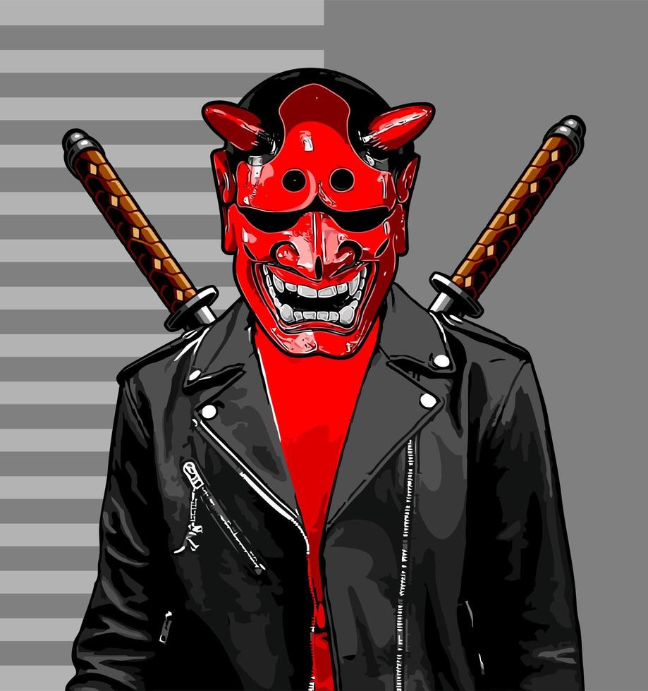 man in leather jacket and katana vector