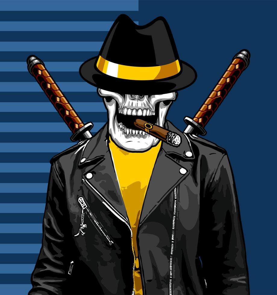 hombre con chaqueta de cuero y katana vector