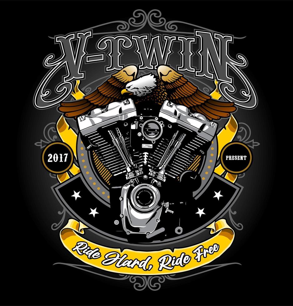 v twin con fondo de águila y cinta vector