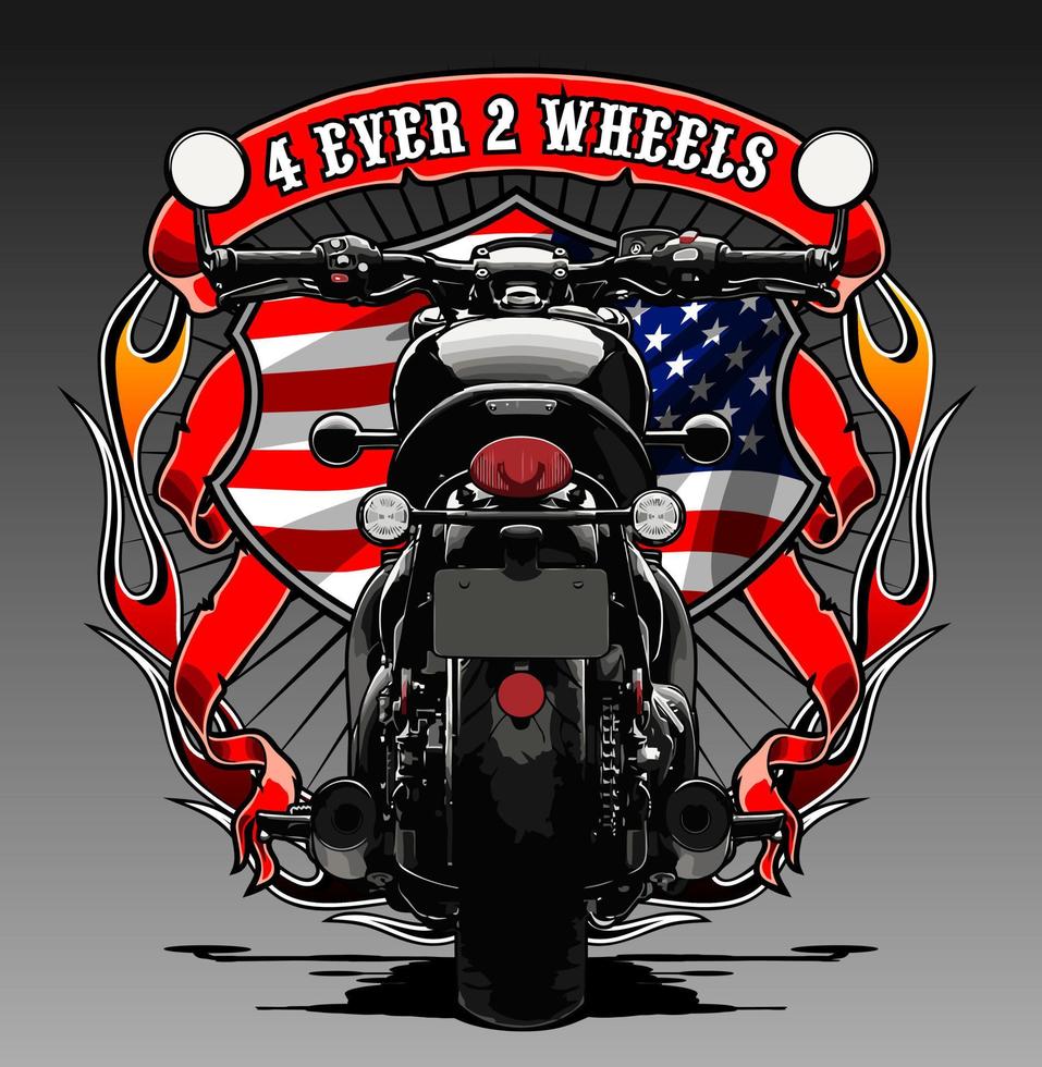 black motorcycle rear view vector