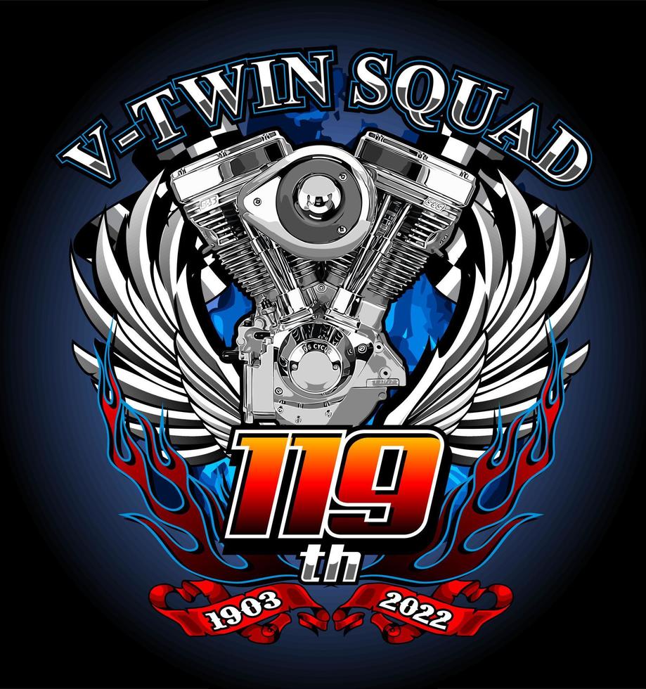 v twin con plantilla de vector de alas