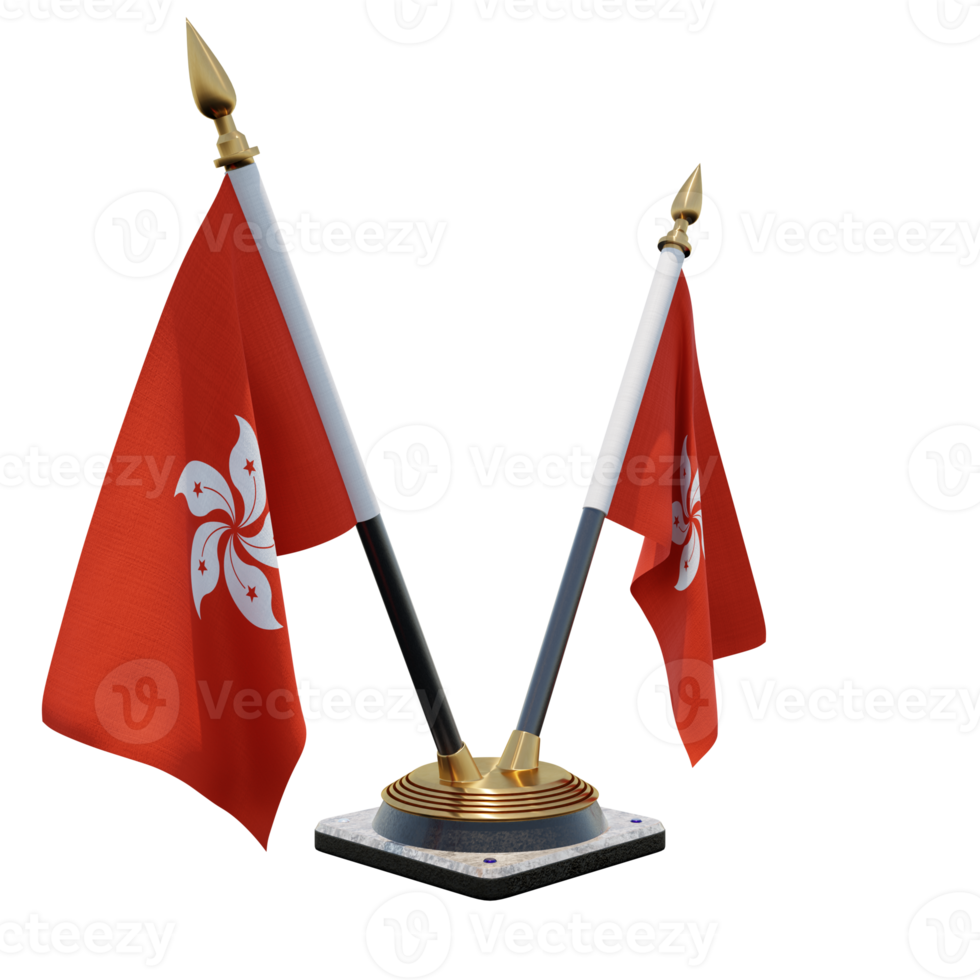 Hong Kong 3d illustration Double V Desk Flag Stand png