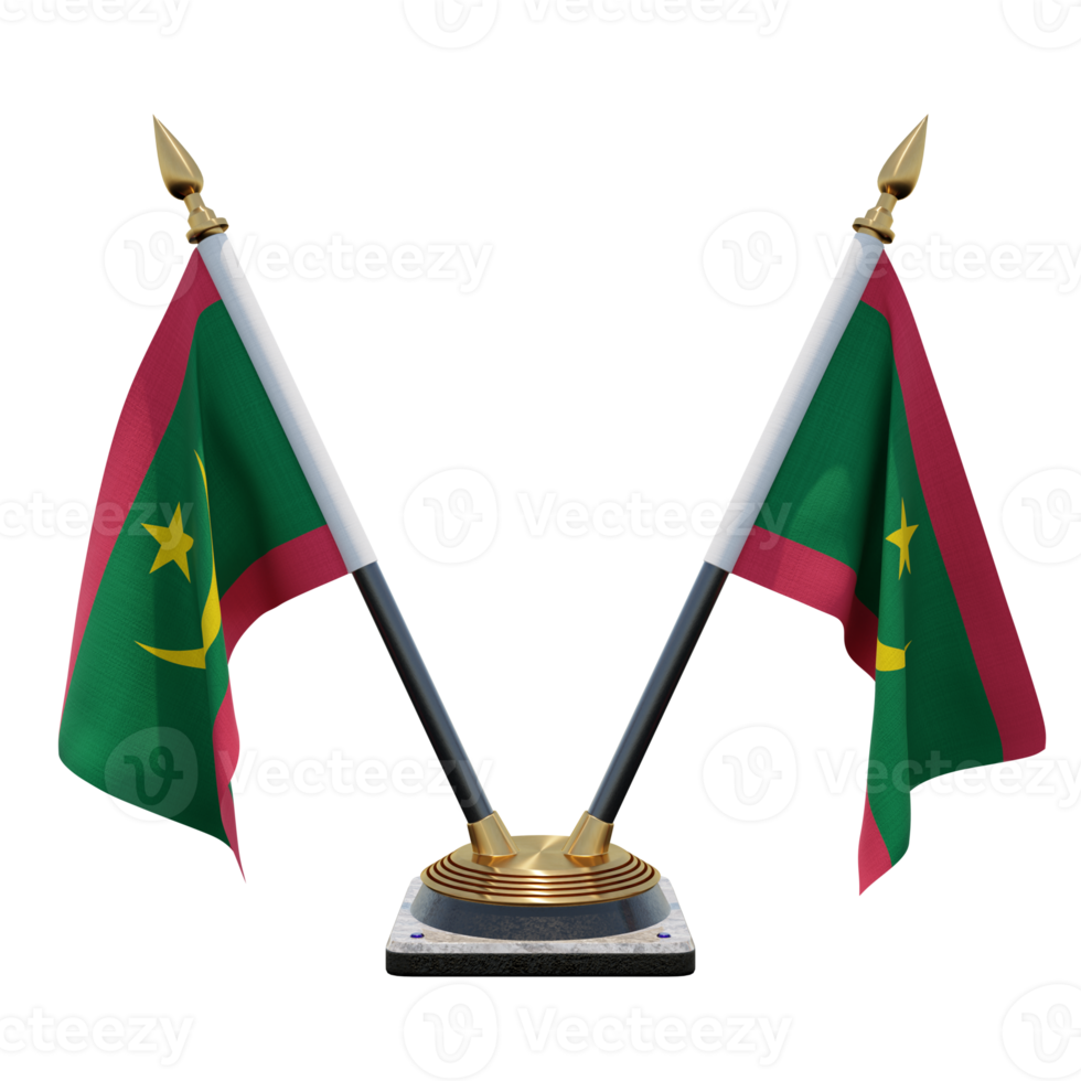 Mauritania 3d illustration Double V Desk Flag Stand png