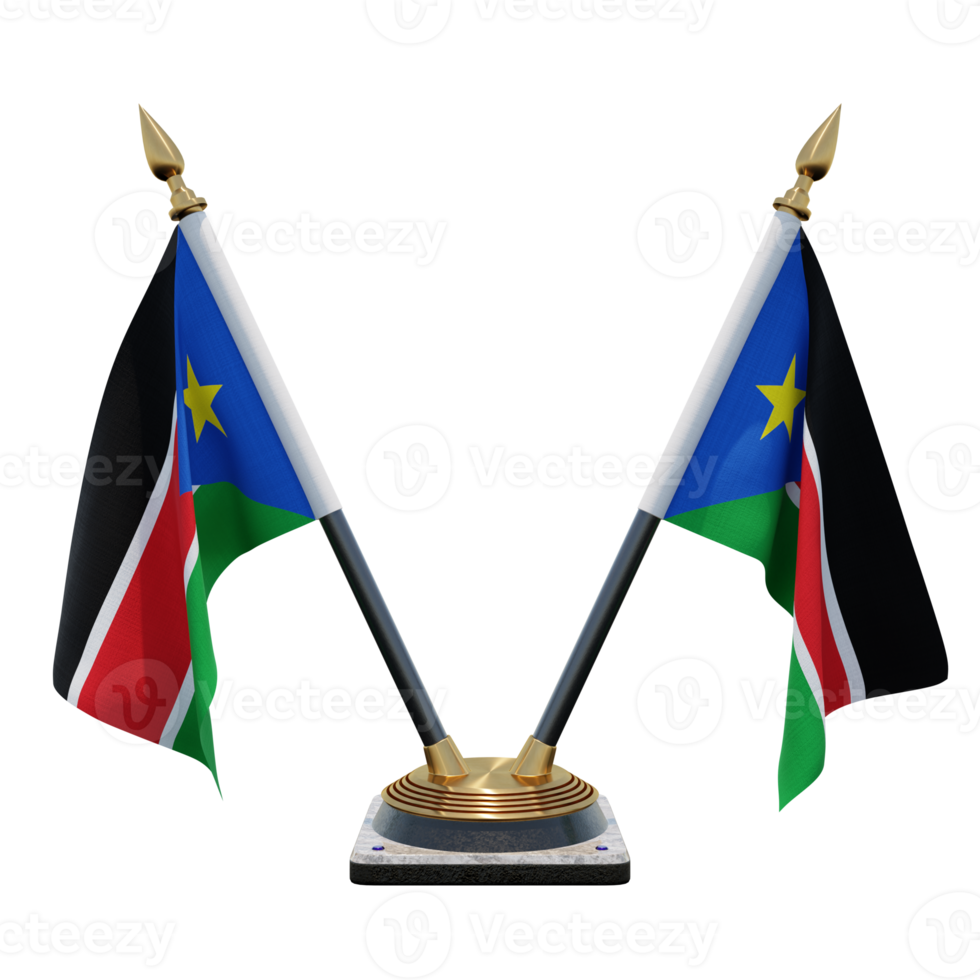 South Sudan 3d illustration Double V Desk Flag Stand png