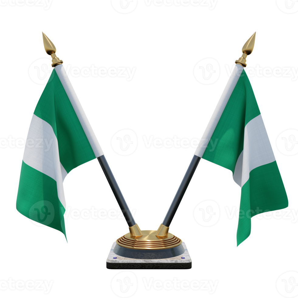 Nigeria 3d illustratie dubbele v bureau vlag staan png