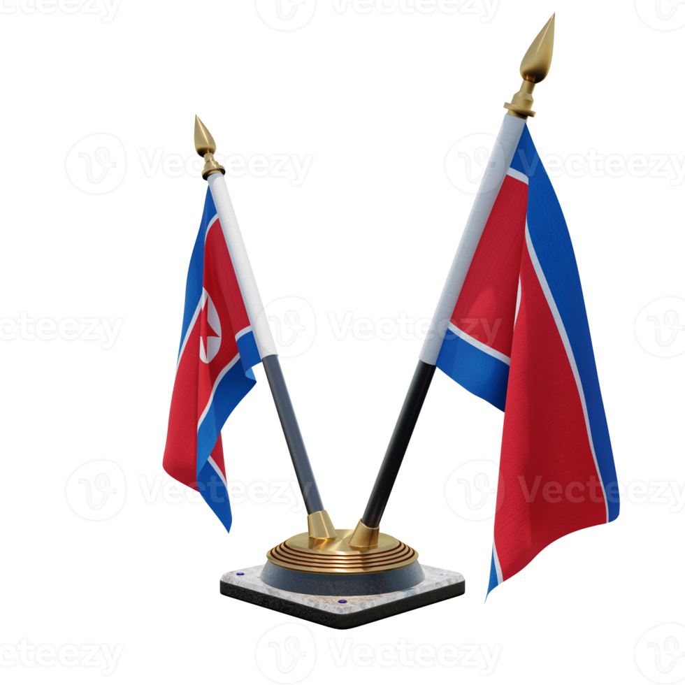 North Korea 3d illustration Double V Desk Flag Stand png