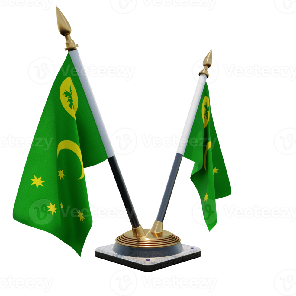 Cocos Keeling Islands 3d illustration Double V Desk Flag Stand png