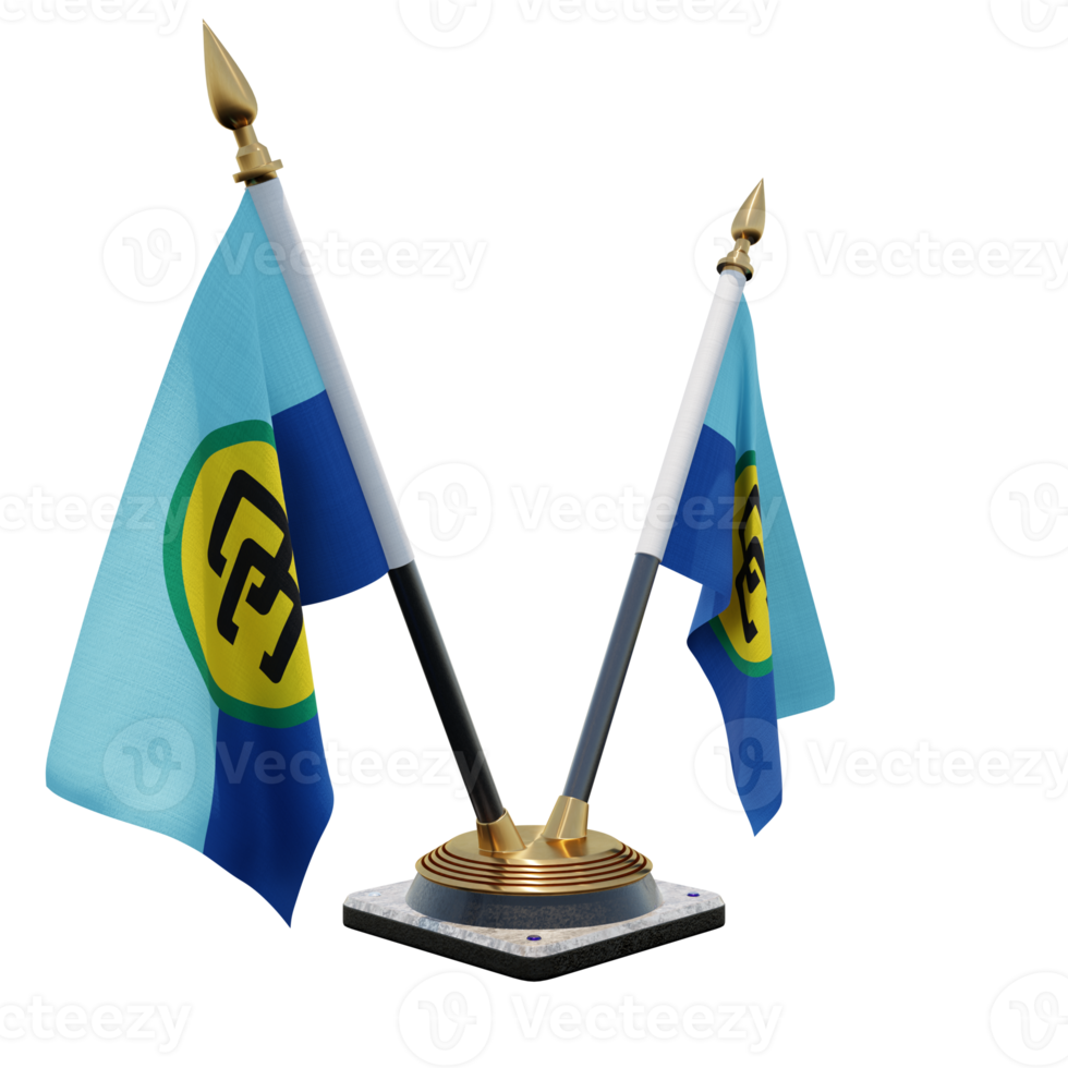 Caribbean Community 3d illustration Double V Desk Flag Stand png