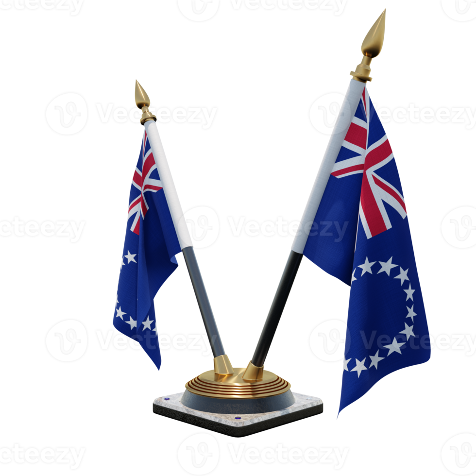 Cook Islands 3d illustration Double V Desk Flag Stand png