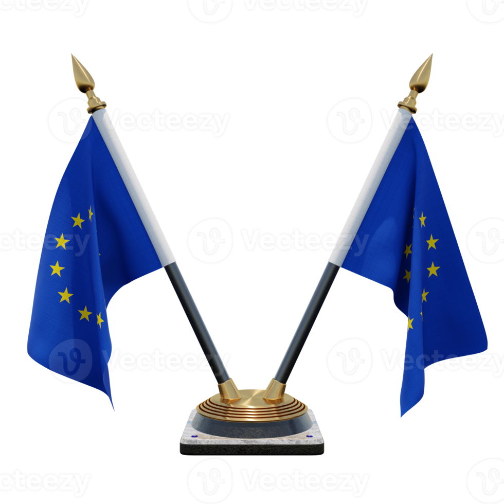 illustration 3d de l'union européenne support de drapeau de bureau double v png