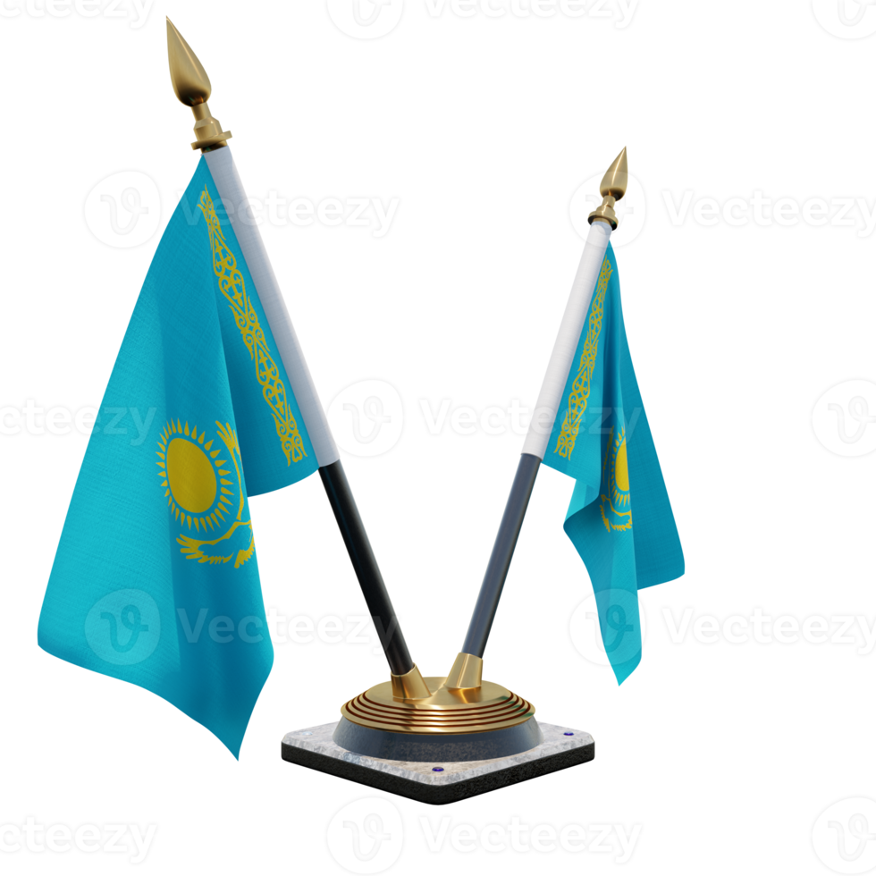 Kazakhstan 3d illustration Double V Desk Flag Stand png