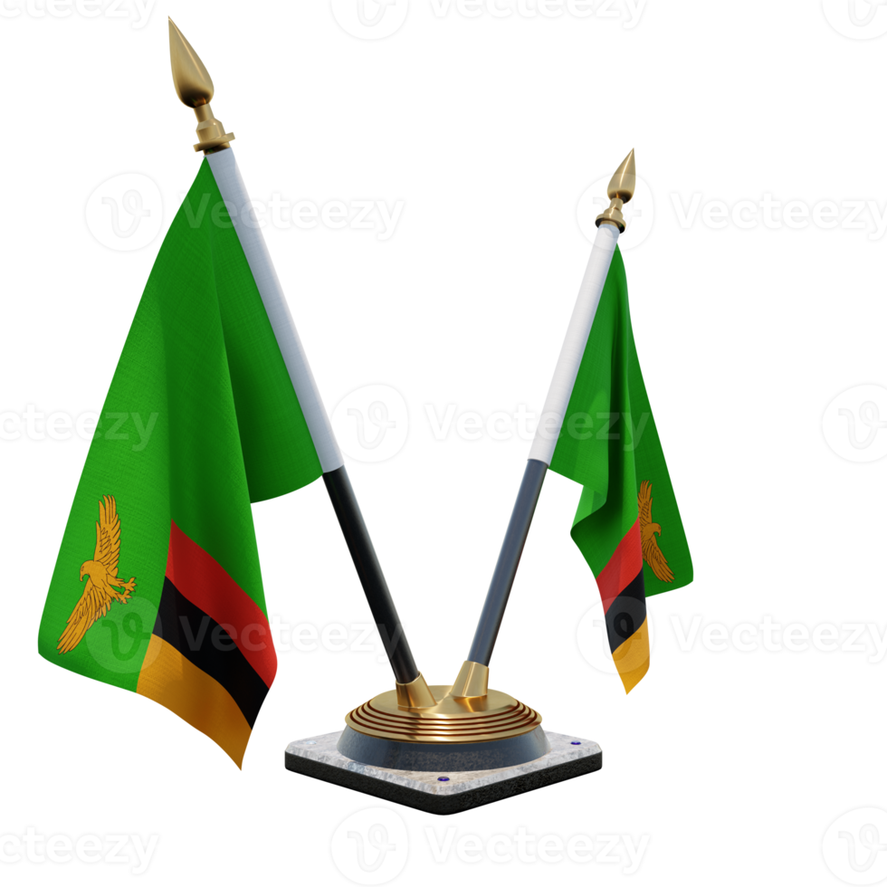 Zambia 3d illustration Double V Desk Flag Stand png
