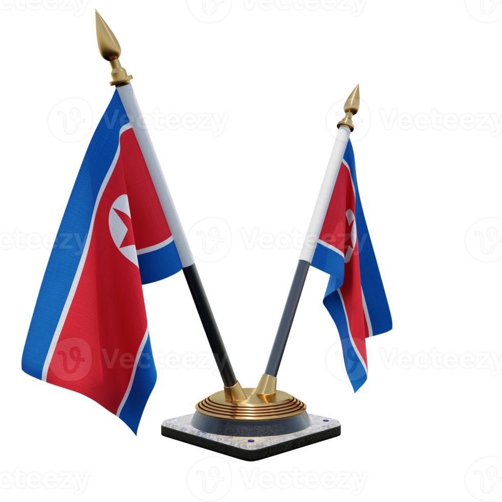 North Korea 3d illustration Double V Desk Flag Stand png