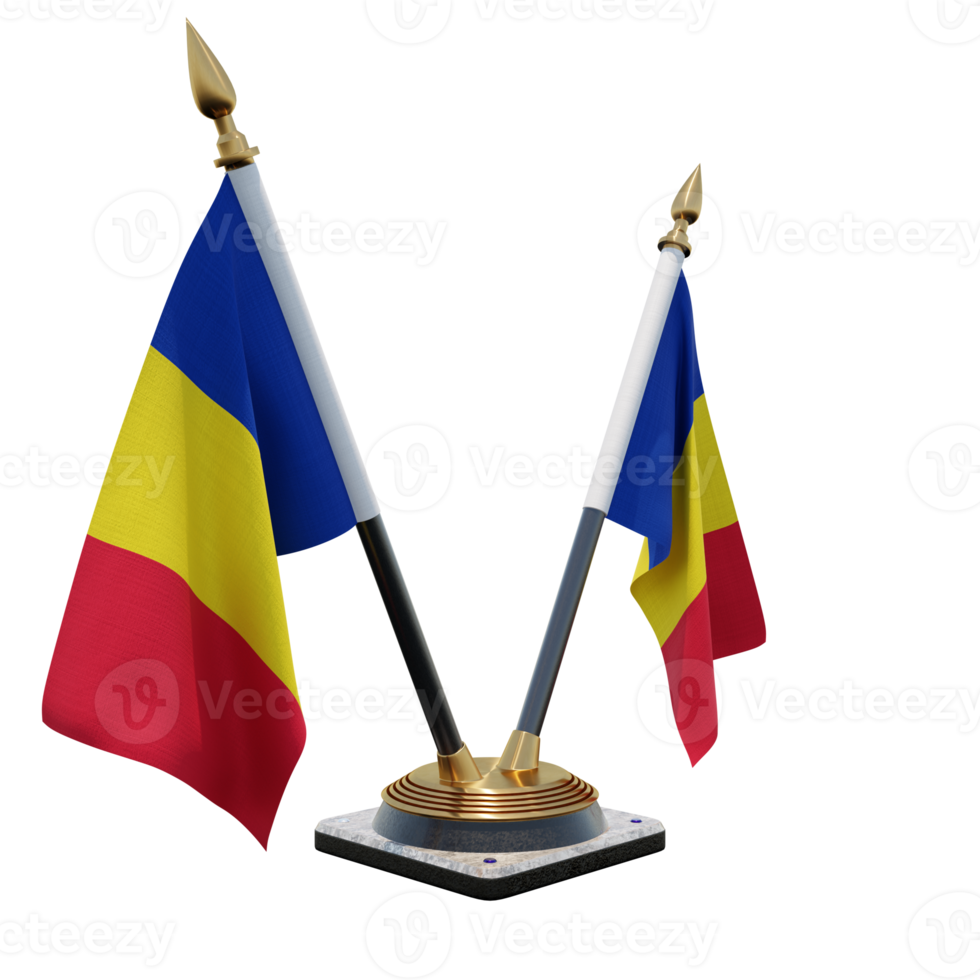 Romania 3d illustration Double V Desk Flag Stand png