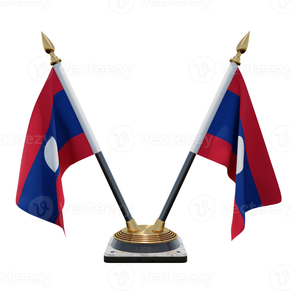 Laos 3d illustratie dubbele v bureau vlag staan png