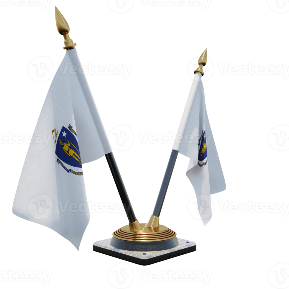 Massachusetts 3d illustration Double V Desk Flag Stand png