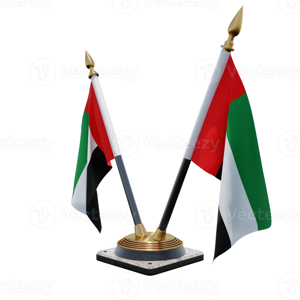 illustration 3d des émirats arabes unis support de drapeau de bureau double v png