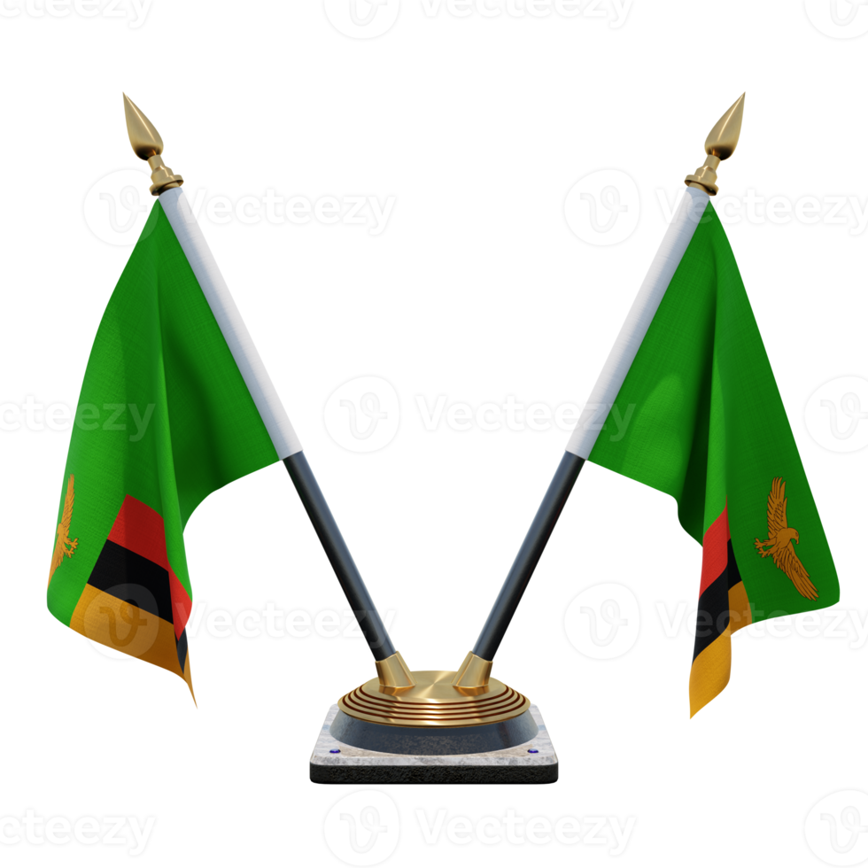 Zambia 3d illustration Double V Desk Flag Stand png