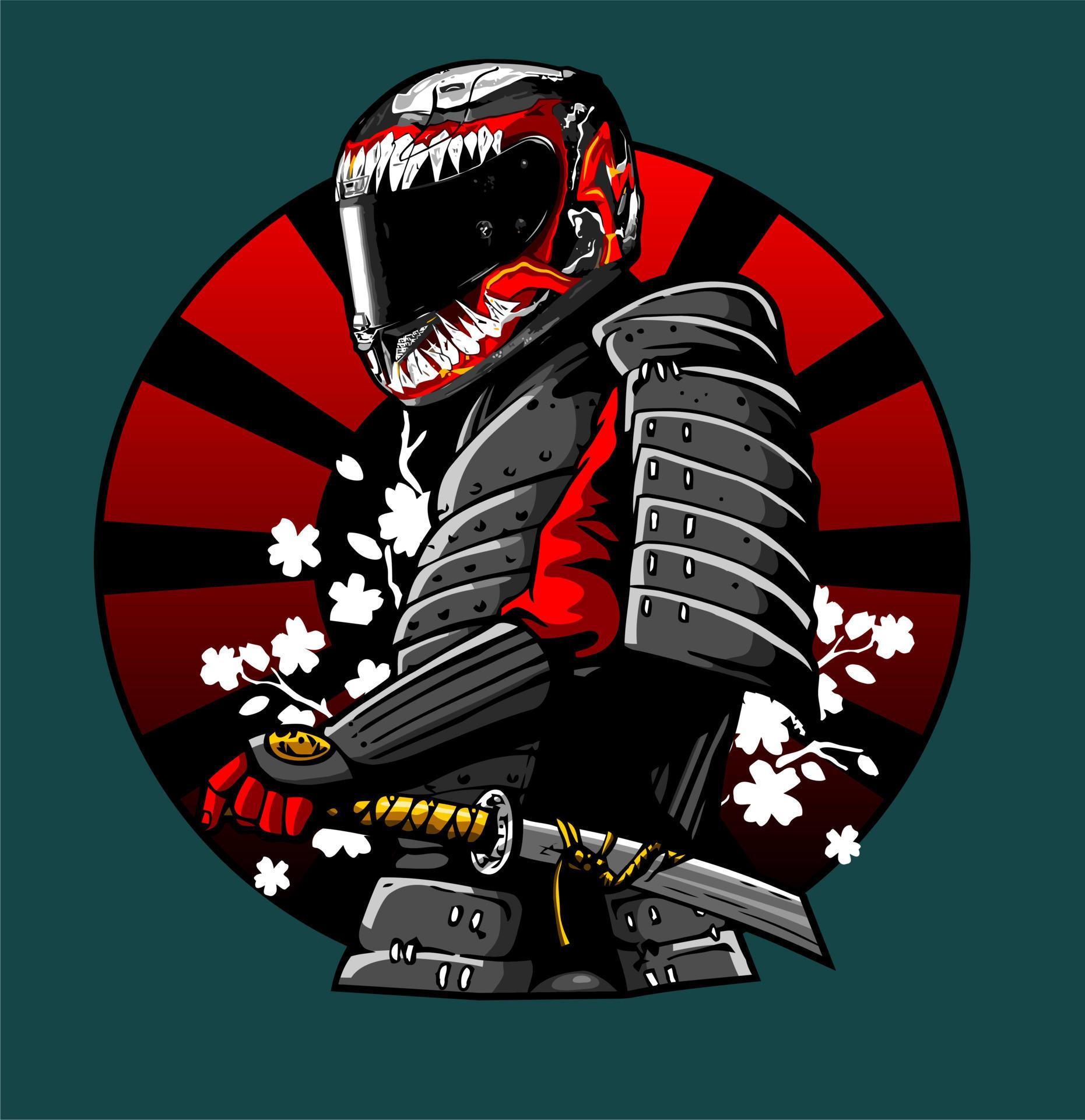 a samurai wearing a motorcycle helmet 11223168 Vector Art at Vecteezy
