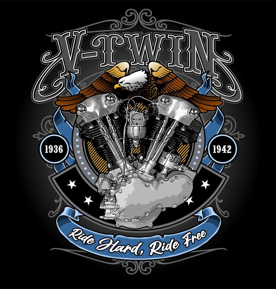 v twin con fondo de águila y cinta vector