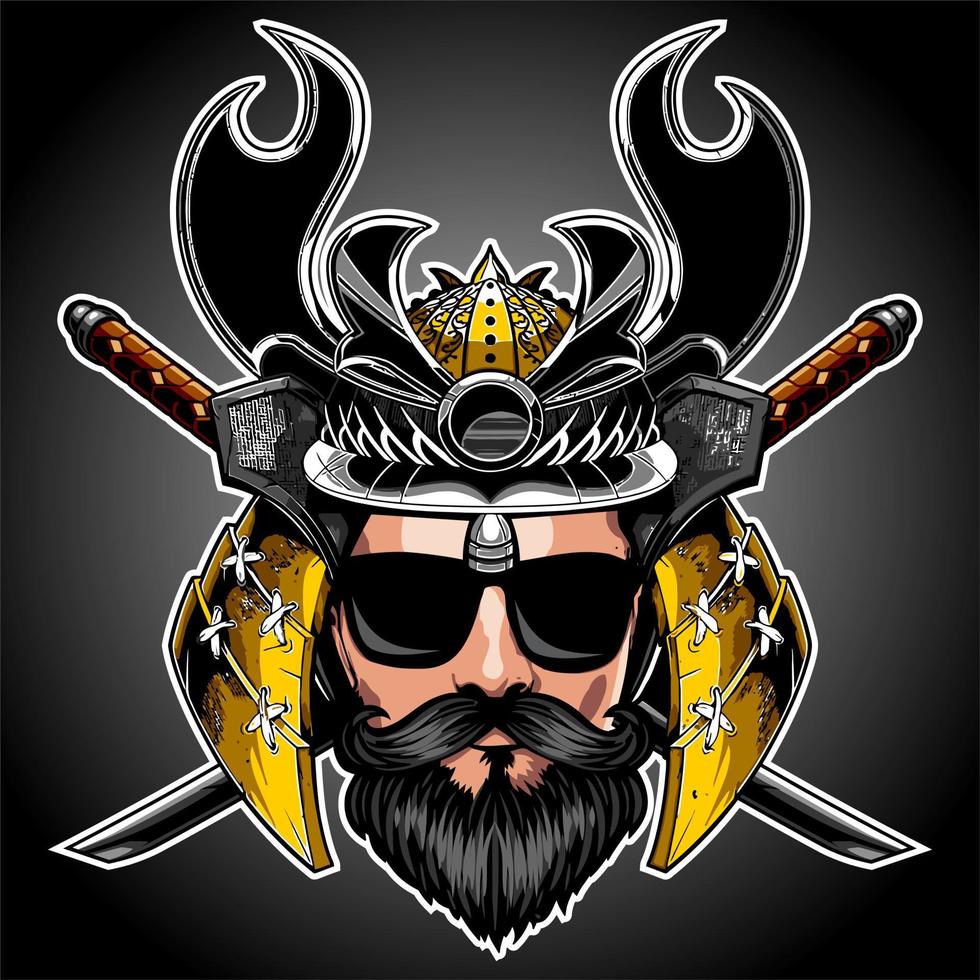 man with samurai helmet vector