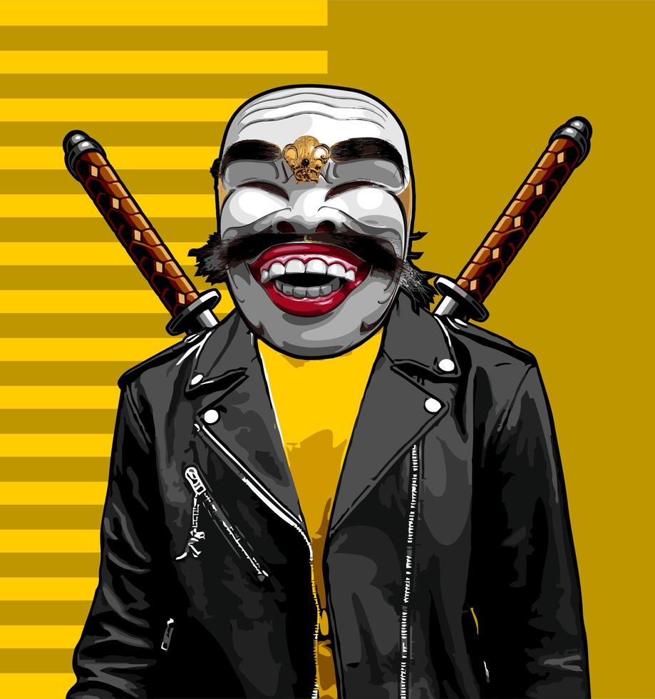 man in leather jacket and katana vector