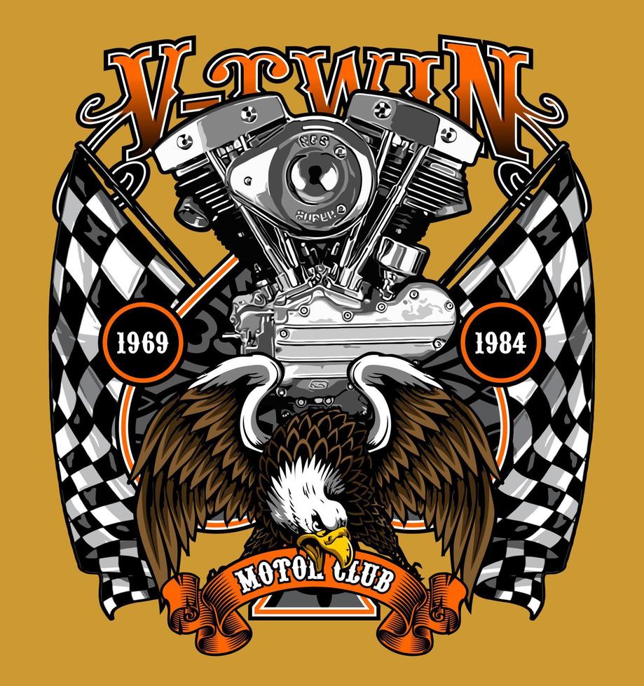 v twin and eagle on racing flag vector