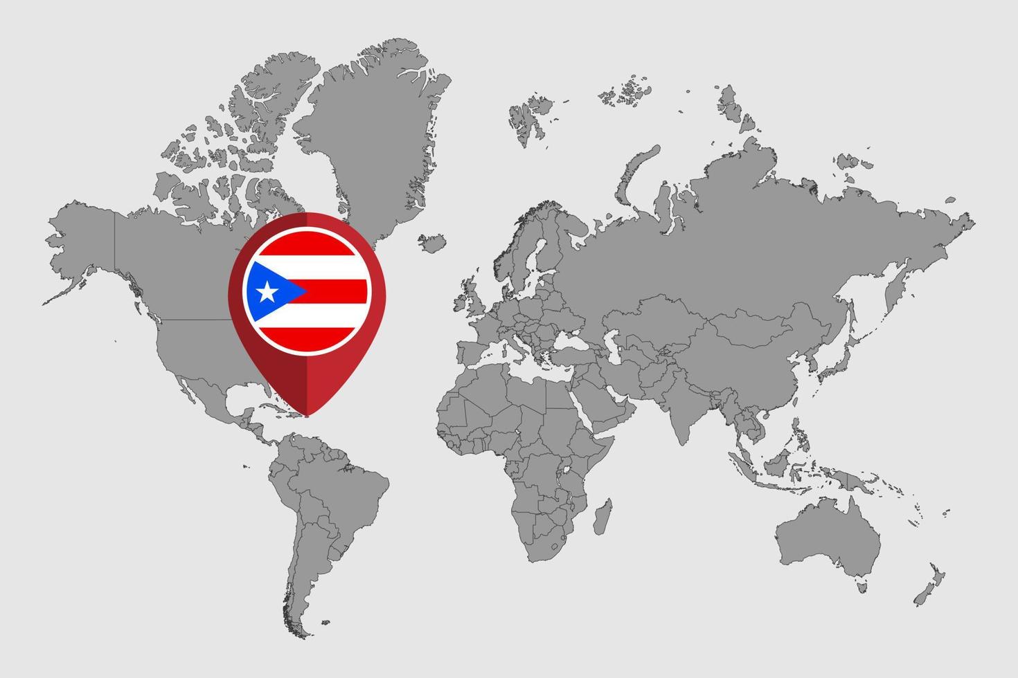 pin mapa con la bandera de puerto rico en el mapa mundial. ilustración vectorial vector