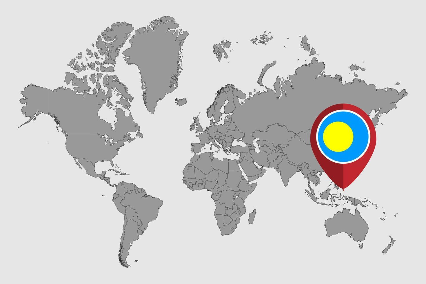 pin mapa con bandera de palau en el mapa mundial. ilustración vectorial vector