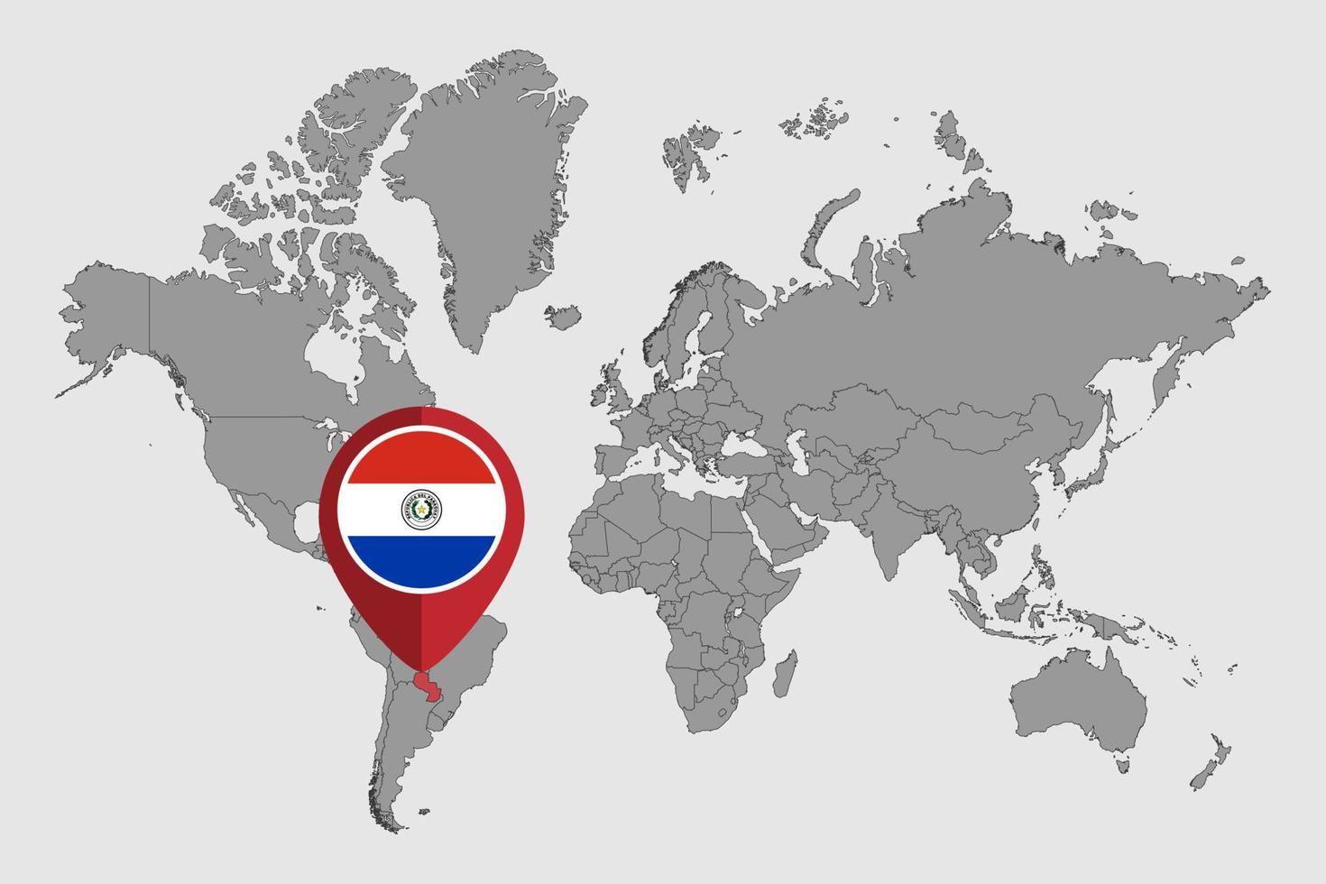 Pin map with Paraguay flag on world map. Vector illustration.