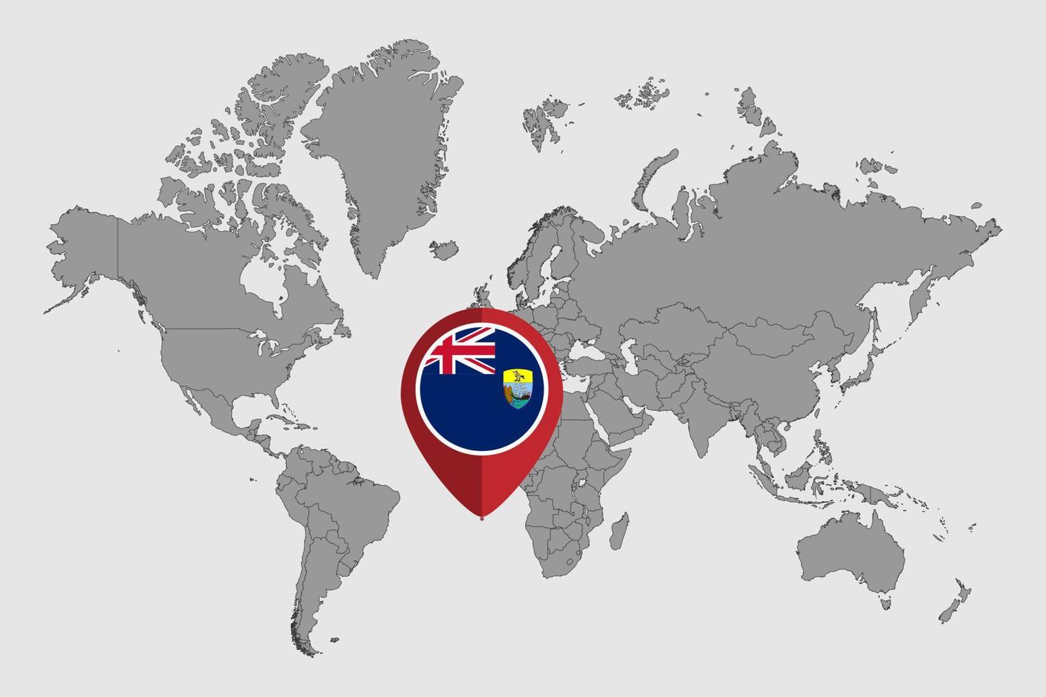 Pin map with Saint Helena, Ascension and Tristan da Cunha flag on world map. Vector illustration.