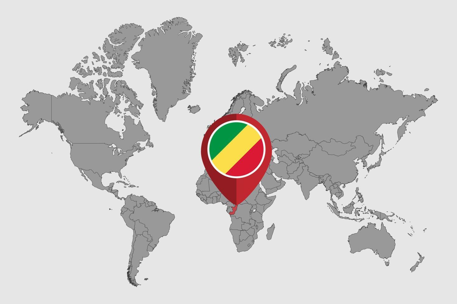 pin mapa con la bandera de la república del congo en el mapa mundial. ilustración vectorial vector