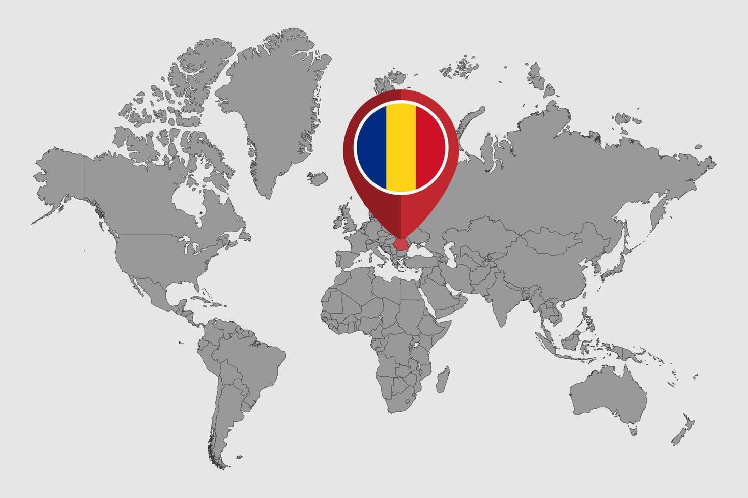 Pin map with Romania flag on world map. Vector illustration.