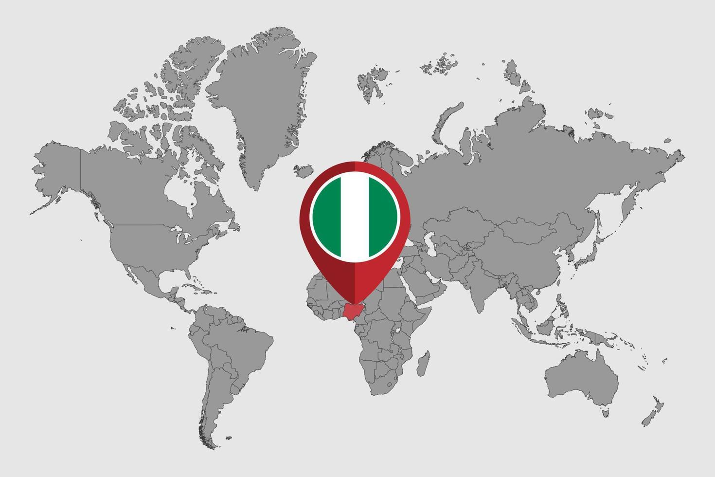 Pin map with Nigeria flag on world map. Vector illustration.