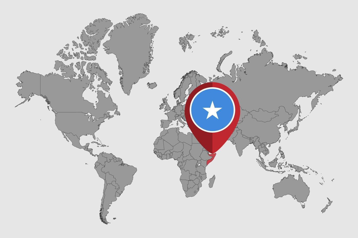 pin mapa con bandera de somalia en el mapa mundial. ilustración vectorial vector