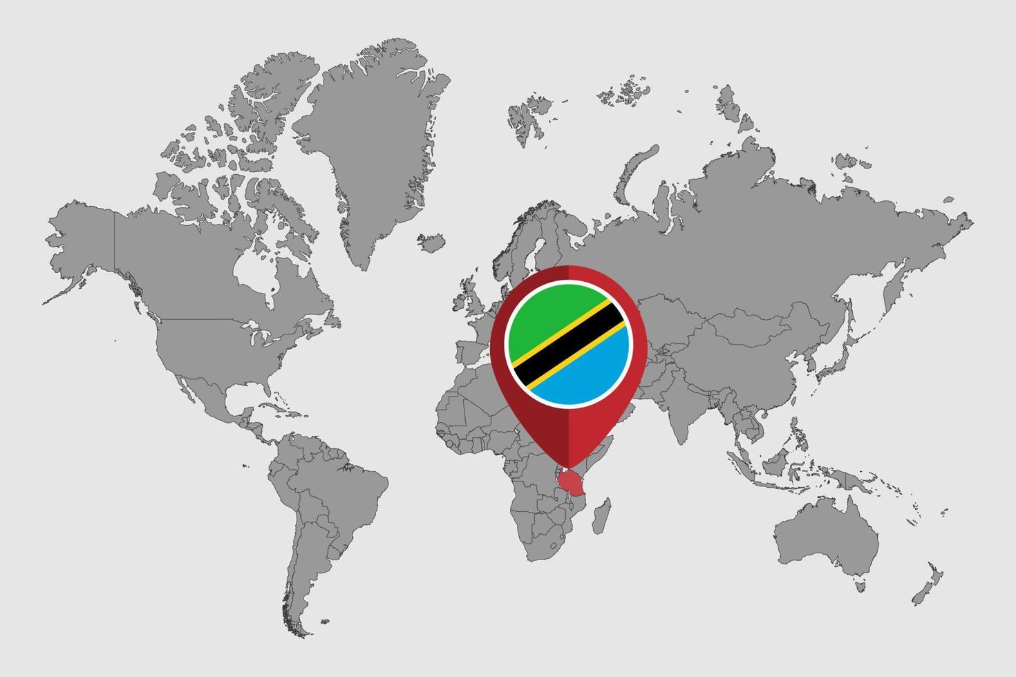 Pin map with Tanzania flag on world map. Vector illustration.